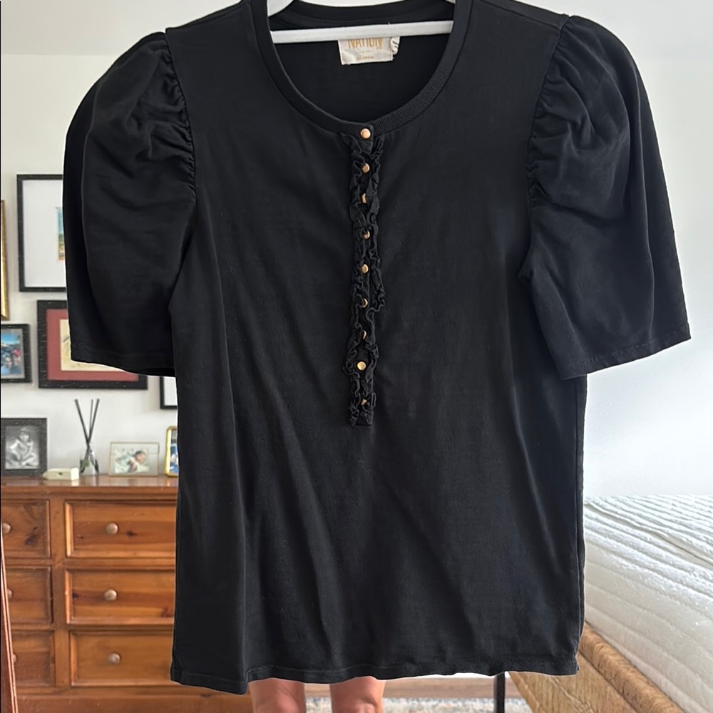 Nation LTD XS Black Puff Sleeve Top